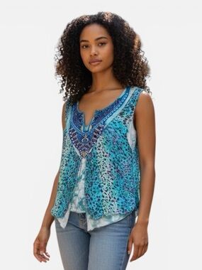 SEANDARA Embellished/Beaded TyeDyeTop w/Sheer Layers!